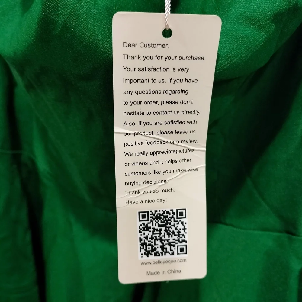 Belle Poque Emerald Green Off Shoulder Midi Dress Puff Sleeve Size L NWT